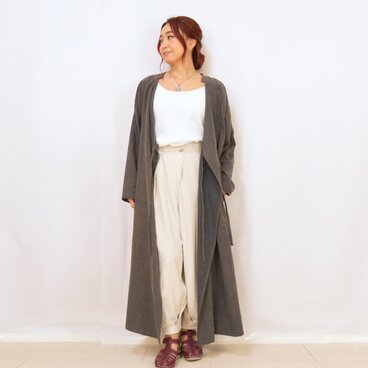 40%☆大人のロングカシュクール、コットンリネンのコートワンピース、羽織コート