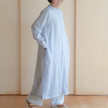 リネン・バンドカラーロングワンピース