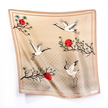 トルコ製　シルクスカーフ　<タンチョウ>