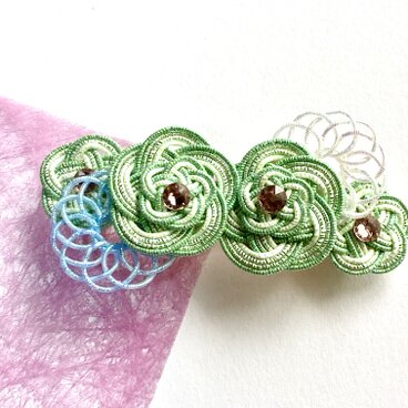 水引バレッタ　花の髪飾り　爽やかなミントグリーン