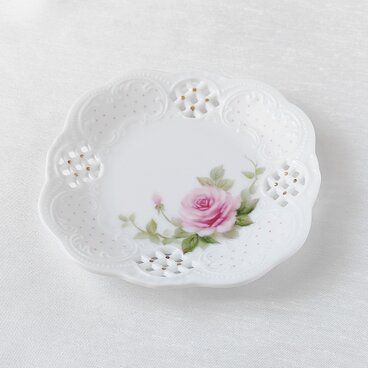 ピンクバラのプチプレート　レース皿