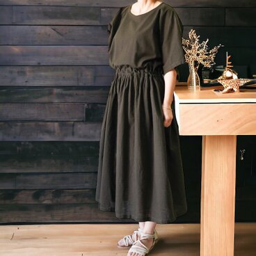 大人のワンピース！　4WAY リネンワンピース　ダークオリーブ