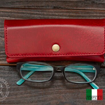 イタリアンレザーIBIZAメガネケース　ディープレッドxブラック