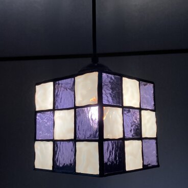 青紫＆白　ステンドグラスペンダントランプ