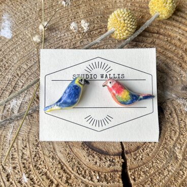 陶器製ピアス　コンゴウインコ　コロンと丸くてかわいい　(組み換えOK)