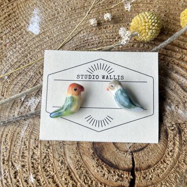 陶器製ピアス　ボタンインコのピアス(組み換えOK)