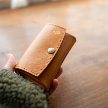 《牛革製》レザーミニ財布 うさぎ キャメル