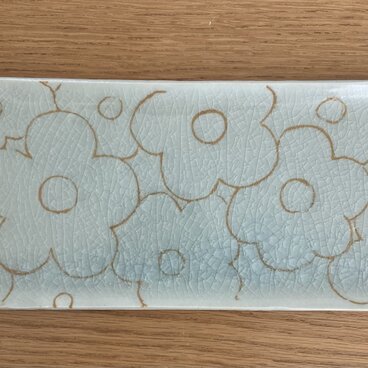 象嵌長皿　オレンジ花