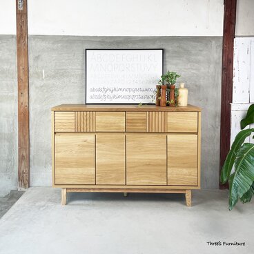 サイドボード　キャビネット　リビングボード　リビング収納　木製脚　オーク無垢材　ｗ120