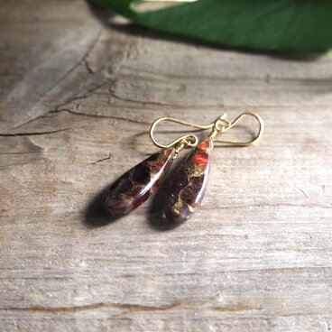 コッパーガーネットアメジストピアス　14kgf　ロングペアシェイプ　CopperGarnetAmethyst