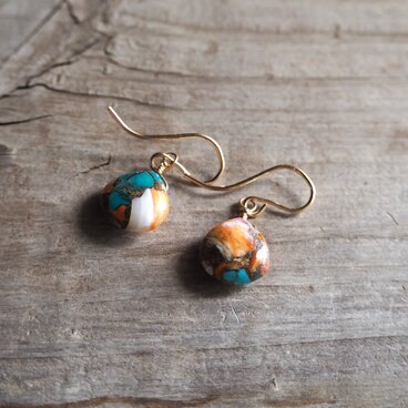オイスターコッパーターコイズピアス　14kgf　OysterCopperTurquoise
