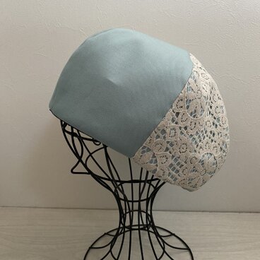 TOPI コットンとレースのベレー帽（ミントグリーン）