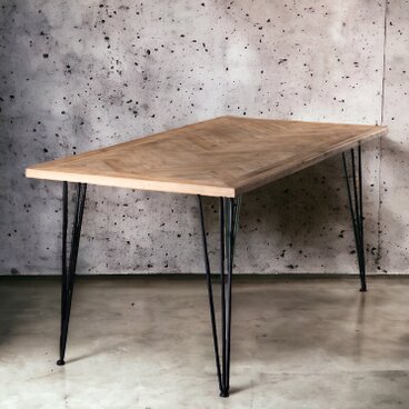 OLD FIR WOOD × BALCK STEEL DINING TABLE 150×80 - HERRINGBONE