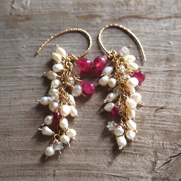 淡水パールとルビーピアス　14kgf　Ruby