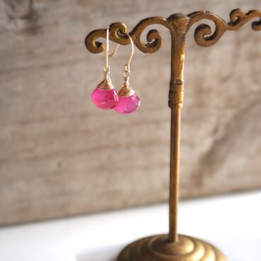 ルビーピアス　マロンカット　14kgf　Ruby　7月誕生石