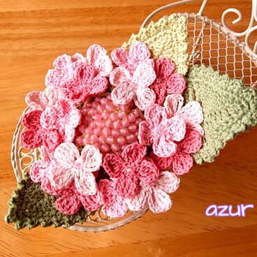 額紫陽花のコサージュ　コーラルピンク