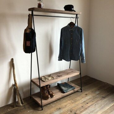 サイズオーダー可能　自由設計　2D-175-F　高さ175cmまで　大きなハンガーラック　アイアン　古材　アイアン家具