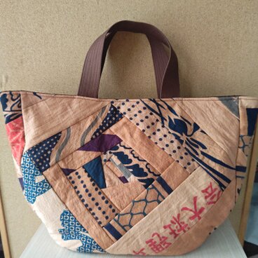 柿渋染め手ぬぐいパッチワークおでかけバック