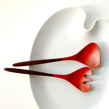 ウォールナット＋朱漆のサービス スプーン＆フォーク　A　(type-ZEN)　