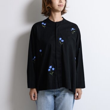 比翼仕立てノーカラーブラウス【手描き勿忘草】