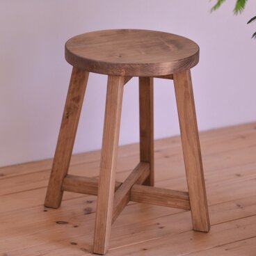 ★福岡県認定製品★無垢ひのき丸スツール・アンティーク仕上げ