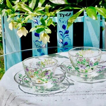 【看板作品のご紹介！】耐熱カップ＆ソーサーA、Bペアセット　【ホワイトブーケ】