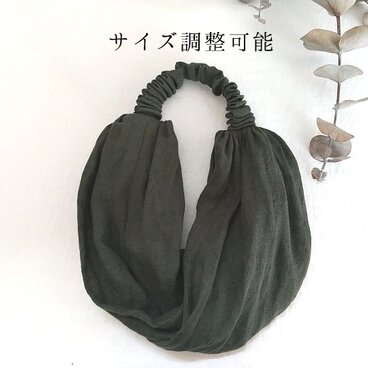 調整可能＊リネンのターバン...ボトルグリーン...薄手