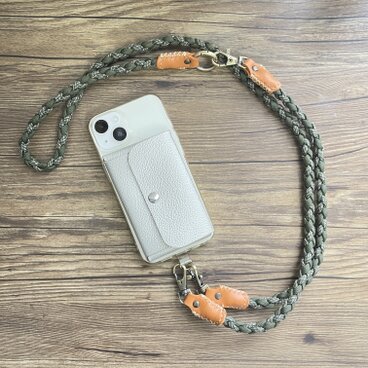 3Way 本革×パラコード スマホショルダーストラップ カーキミックス