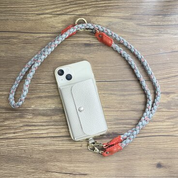 3Way 本革×パラコード スマホショルダーストラップ グレー＆スカーレット