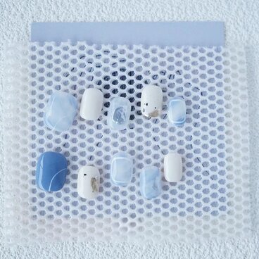 【SALE】ネイルチップ　爽やかブルー　夏限定　ニュアンスネイル　透け感　お呼ばれ　ウェディング　キャンディネイル