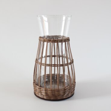 ラタンのフラワーベース（ブラウン） Lサイズ　玄関インテリア、インテリア雑貨