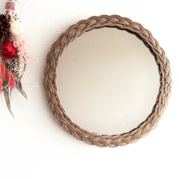 ラタンミラー（ブラウン・編み込み） 【壁掛け・ウォールミラー・鏡】玄関インテリア、ナチュラル雑貨