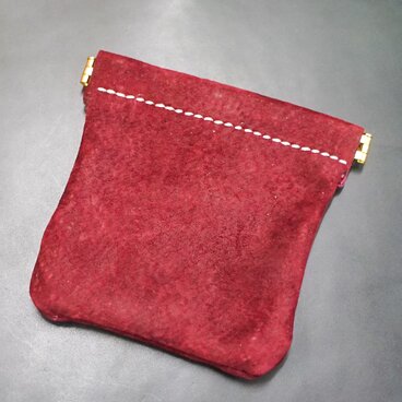 豚革　ピッグスキン　バネ口ポーチ　ハンドメイド　手縫い　レザークラフト