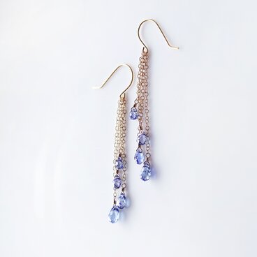 極上ブルーサファイアのブリオレットカットシャンデリアピアス　～青碧（せいへき）