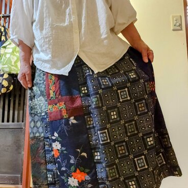 着物リメイク⭐艶々紬秋スカート旅に出たいね！80cm丈