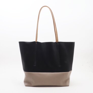 <sale>細ハンドル肩掛けトート（黒・グレー×ナチュラル）/山羊革×牛革/T065