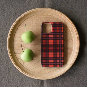 「 nostalgic tartan check（ red ）」＜ブラックケース＞【 表面のみ印刷 】