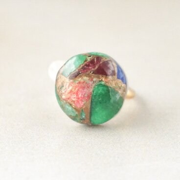 アートなグリーントルマリン 一点物 イヤーカフ 天然石 10月誕生石 青 緑 シルバー ゴールド 重ね付け