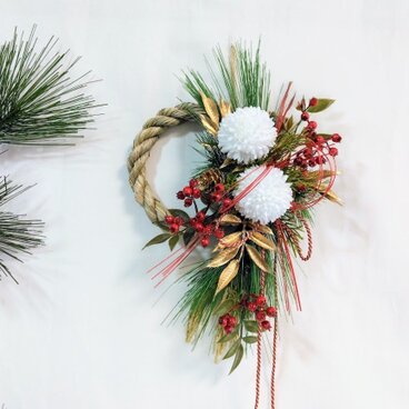 お正月 しめ縄リース (白)ピンポンマム n622 アーティフィシャルフラワー
