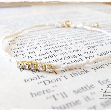 B094刺繍糸の四つ編みブレスレット-white-