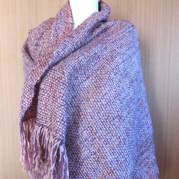 手織り　広幅ショール　ベビーアルパカ・シルクテープ使い