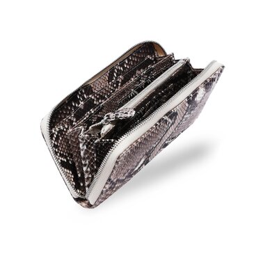蛇革 金運 財布  ダイヤモンド ホワイト パイソン 無双 長財布 ラウンドファスナー 一枚革  蛇革 ハンドメイド  幸運のコ