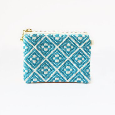 小さな大人のコンパクトポーチ/マリンブルー　こぎん刺し/刺し子/刺繍 小さな　Sサイズ