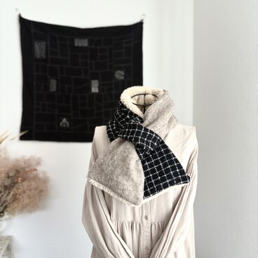 尾州ウールのツートーンネックウォーマー　ベージュ