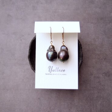 【K14gf】Fishtail Baroque Pearl Earrings／オイスターバロックパール フレンチピアス