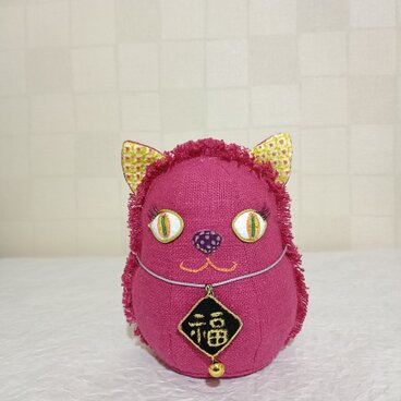 福招き　猫だるま　（ピンク）