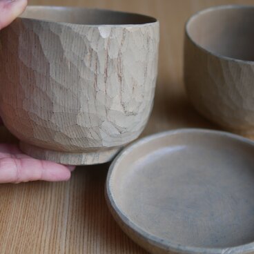 一汁一菜セット 白漆 くり縦木取③　#0417