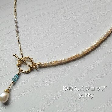 淡水パール✽ブルージルコン✽コンビチェーンネックレス★
