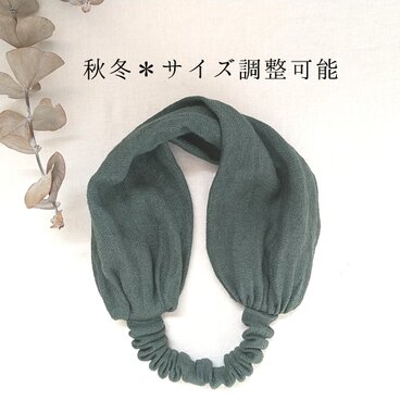 秋冬*調整可能リネンのターバン...ターコイズ