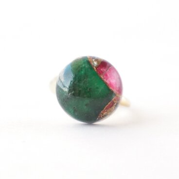 深い緑 × ピンク トルマリン イヤーカフ 一点もの シルバー ゴールド 重ね付け 10月誕生石 天然石 ギフト